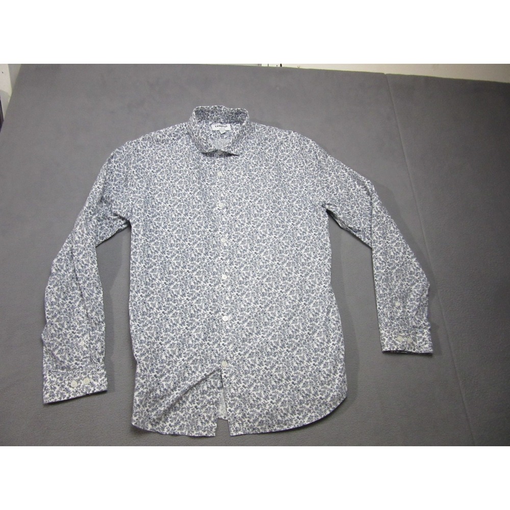 Express Shirt Mens Large White Blue Floral Extra Slim Fit Casual Button Up